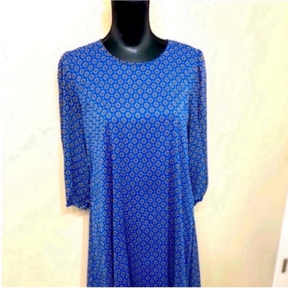 Calvin Klein Blue Patterned Women's 3/4 Sleeve Mini  Dress Size 8